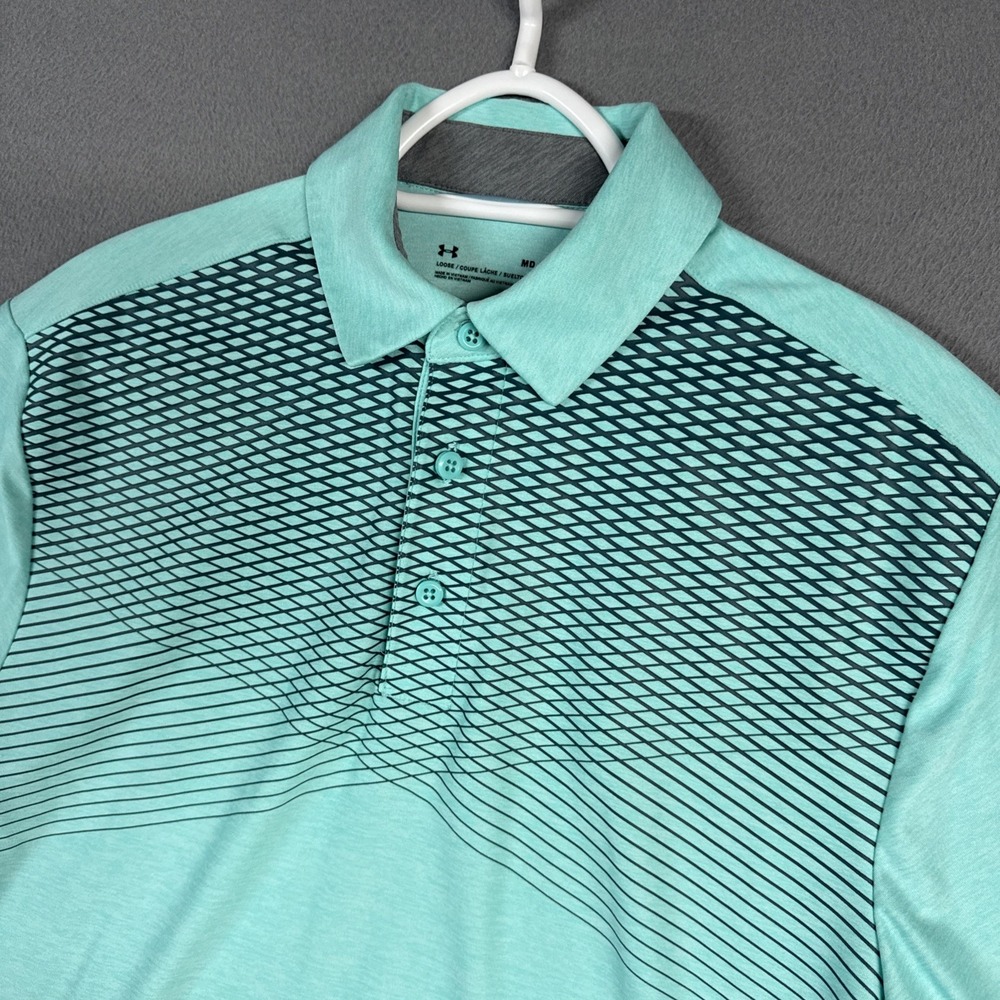 Under Armour Polo Shirt Mens Medium Teal Blue Loose HeatGear Stretch Performance